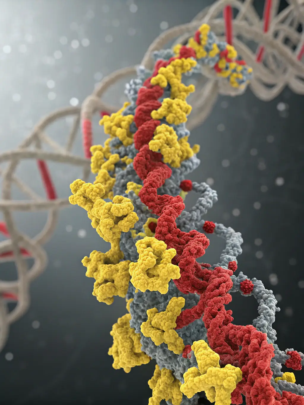 A 3D rendering of a protein molecule being constructed, showcasing the innovative formulation techniques used by Landerlan Gold to create effective supplements.