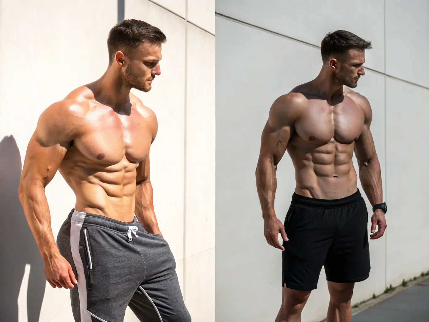A before-and-after photo showcasing a significant physique transformation within a few weeks of using Landerlan Gold supplements.